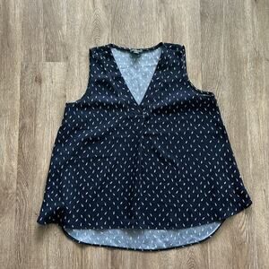 Ann Taylor Tank Top Blue Print Size Small Petite V-Neck